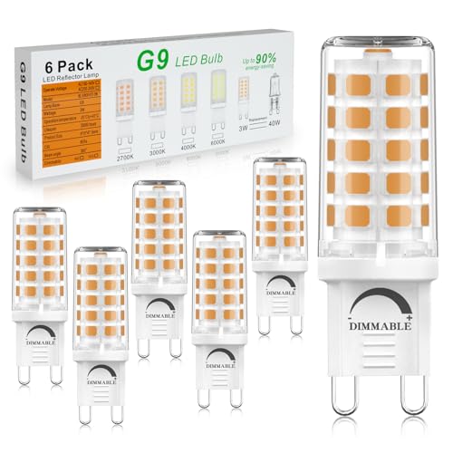 BAOMING G9 LED Warmweiß Dimmbar 2700K 230V 3W Ersatz 40W G9 Halogenlampe Energieeinsparung T4 Glühbirne Leuchtmittel 420Lm für Drinnen und Draußen Schmücken Beleuchtung Kein Flackern 6er