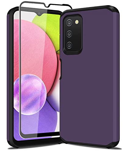 Sunstory Galaxy A03S Case & Tempered Glass Protector - Shockproof Hybrid Rugged Bumper Cover, Purple #TOP13