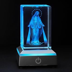 3D Crystal Virgin Mary Figurine Statue with LED Light Base, Laser Engraved Mother Mary Statues Religious Gifts for Women Men, Night Light for Bedroom, Christian Catholic Home Decor