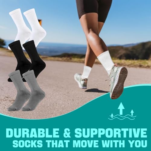 Image of White Sports Thin Socks for Women Crew: Athletic Socks Sport Running High Socks(6 Pairs)