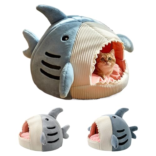 YAYAMIYA ペットハウス サメ 冬用 洗える 犬 猫 マット クッション ペットソファ 寝床 布団 寝袋 ふとん 寝具 ソファ ふとん ベッド 暖かい 可愛い 防寒 寒さ対策 屋外 犬 猫 小型犬 中型犬 ペット ネコ イヌ 室内用 (ブルー, L