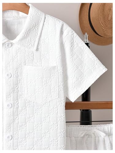 Image of GORGLITTER Boy's Summer Outfits Vacation Beach Linen Sets 2 Piece Sets Short Sleeve Button Down Shirts Top and Shorts