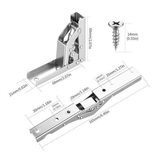 4 Pcs Folding Table Legs, 90 Degree Self Locking Foldable Hinges, Folding Locking Hinges, Folding Table Hinges, Lock Extension Hinges for Table Bed Leg Feet Work Bench Support Brackets (Silvery-B) - Image 2