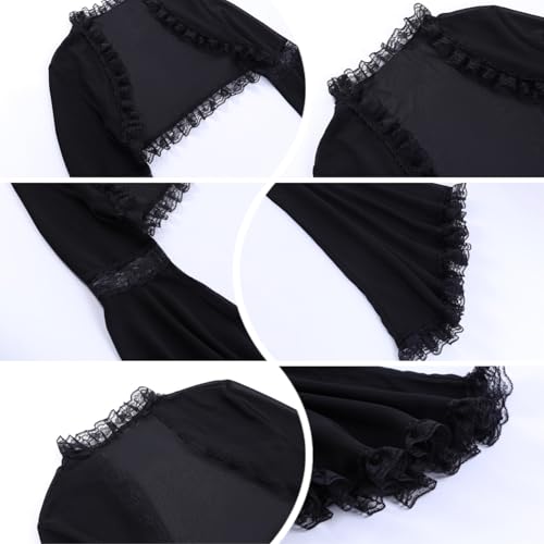 Image of Women Gothic Crop Top Shirt Y2K Black Bell Sleeve Shawl Cardigan