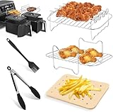 Picture of Dual Basket Air Fryer Accessories for Ninja DZ401 DZ550 DZ302 SL401 SL451 & Other 10 Quart 2-Basket DualZone Air Fryers, Come with Air Fryer Rack Set, 100Pcs Paper Liners, Silicone Brush & Tongs