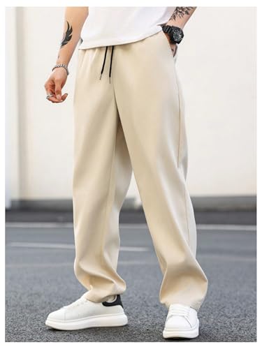 GORGLITTER Men's Pleated Straight Leg Dress Pants Drawstring Waist Trousers with Pockets4