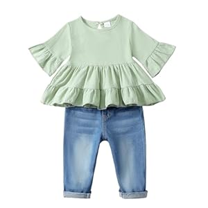 Mioglrie Toddler Girl Clothes Denims Outfits Ruffle Shirt Jeans Pants Set Toddler Baby Clothes for Girl