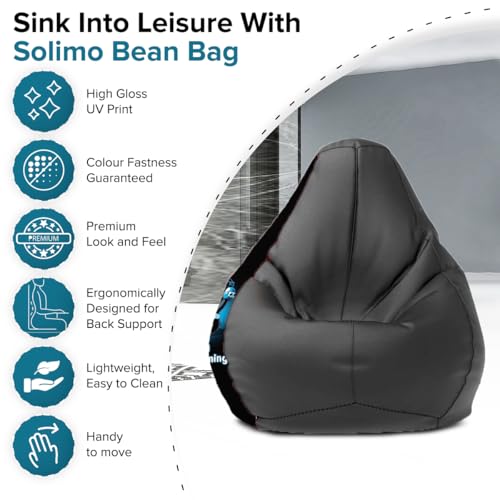 Image of Amazon Brand - Solimo 3XL Premium Faux Leather Bean Bag Combo with Footrest & Cushion, Filled with Beans | Capacity: Upto 6 Ft 3 in Height, 120 KG Weight | Yeah I'm Listening Print