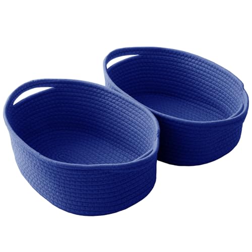 Image of JMvicyroam Small Woven Basket, Empty Gift Basket, Navy Blue /2 Pack | Small Gift Basket, Cotton Rope, 12 x 8 x 28 in, Handles, Includes Ribbon and Bag, Birthday Gift Basket