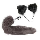 TKEMEIM Animal Costume Set for Women: Faux Fur Wolf Fox Tail Plug, Ears Headband, and Adjustable Hairband for Cosplay and Fancy Dress