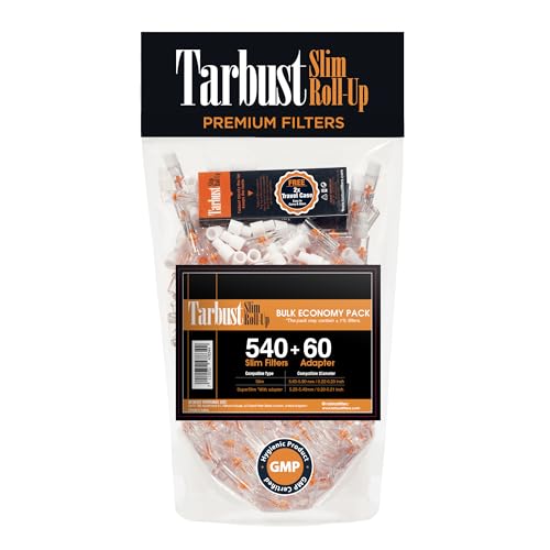 Tarbust 540+60 Cigarette Filters Tips for Slim, Extra Slim and Roll Up, Smart Tar Filters for Cigarettes, 540 Plastic + 60 Adapters 5.25 - 6 mm Mouthpiece for Smoking