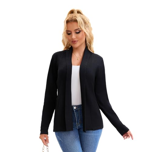 Women’s Open Front Cardigan, Soft Knit Ribbed Long Sleeve Sweater for Work Casual Travel Daily Outfits4