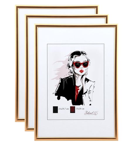 KM FOTO Set Moderner Glas Bilderrahmen NLS aus Kunststoff Perfekt für Fotos Poster und Wanddeko Collage: Farbe: 3er Pack Kupfer | Format: 40x60