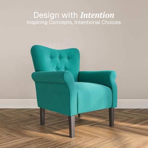 Image of BELLEZE Modern Accent Chair, High Back Armchair, Upholstered Wingback Side Chair, Padded Single Sofa with Wooden Legs for Living Room, Bedroom - Mallard Teal