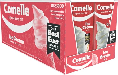 Comelle Vanilla Ice Cream Mix 1 Litre (Pack of 12) | Ready-to-Use Ice Cream Base | Smooth & Creamy Vanilla Flavour | Ideal for Soft Serve & Desserts