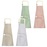 Eulihent Lot de 4 Tablier de Cuisine Femme/Homme, Réglable Tablier Chef en Lin et Coton, Tabliers de Cuisine avec 2 Poches pour Cuisine,Restaurant,Barbecue,Café, Jardinage (4 couleurs)