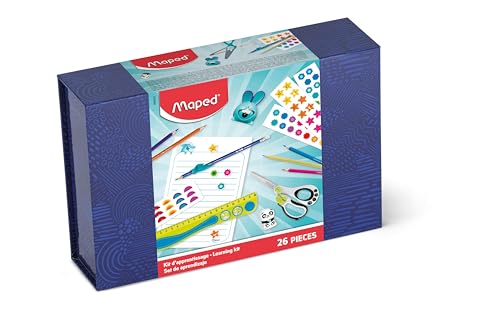 Maped - Coffret d'écriture et Accessoires Scolaires pour Enfants - Crayons de Couleur, Ciseaux, Gommes, Taille-crayon, Règle, Crayons à papier et Guide-doigt - Carnet d'écriture et Autocollants