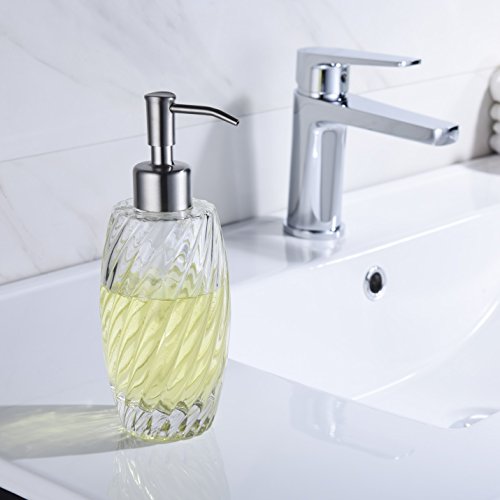 Delle Rosa Countertop Glass Soap Dispenser Brushed Nickel Clear Glass Bottle Dispenser for Kitchen, Bathroom Essential Oils, Lotions, Liquid Soaps