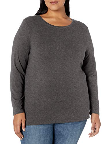 Amazon Essentials Women's Plus Size Long-Sleeve Crewneck T-Shirt, Charcoal Heather, 1X