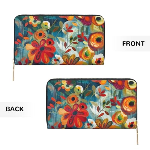 Abstract Floral Printed Long Wallet for Women Men Cute Coin Purse with Card Holder3