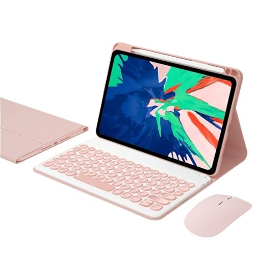 Funda silicona iPad Air 10.9 evita caídas con teclado circular y ratón rosa