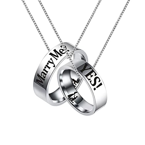 KunBead Ring Necklace Matching Couple Jewelry Necklace for Him and Her sets for 2 Valentines Day Birthday Gifts for Women Men