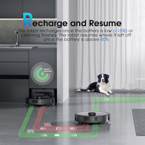 Image of Robot Vacuum and Mop Combo, Self-Emptying Robotic Vacuums Cleaner Smart Mapping, 2-3 Months Hands-Free Base Strong Suction & LiDAR Navigation, 220 Mins Long Runtime for Pet Hair, Hard Floor, Carpet