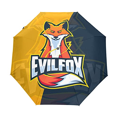 Parapluie pliable automatique art du renard maléfique pour homme et femme