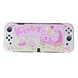 PERFECTSIGHT Protective Case for Nintendo Switch OLED, Cute Clear Soft TPU Slim Grip Cover with Stand, Kawaii Dockable Case for NS Console and Joy Con Kirby Car Mouth - Shock-Absorption Anti-Scratch