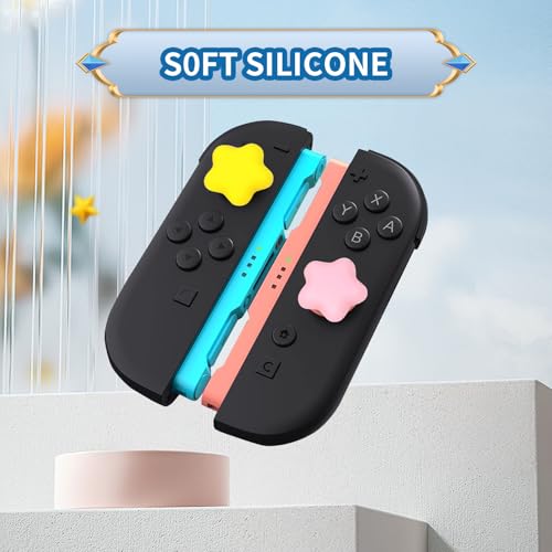 Image of PERFECTSIGHT Cute Star Thumb Grip Caps for Switch 2, PS5, PS4, Xbox Series X /S, Xbox One, Switch PRO Controller, 4PCS Kawaii Soft Rubber 3D Analog Thumbsticks Grips Joystick Cover (Yellow+Pink)