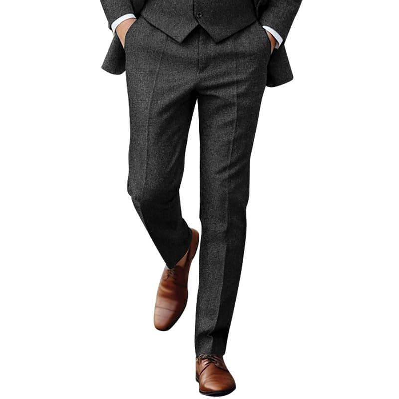Men Retro Tweed Suit Set 3 Piece Slim Fit Groom Tuxedos Set Prom Notch Lapel Jacket Vest Pants Set3
