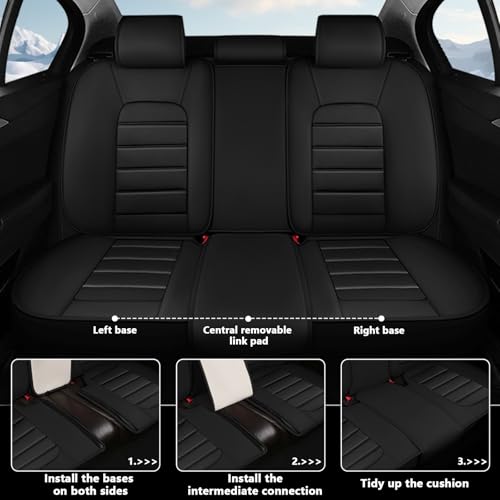 Image of Full Set Car Seat Covers for Jeep Compass 2007-2026, Waterproof Stain-Resistant Seat Cover, Premium Nappa Leather Seat Protectors with Storage Pockets(Standard 5 Seats /Black&Red)