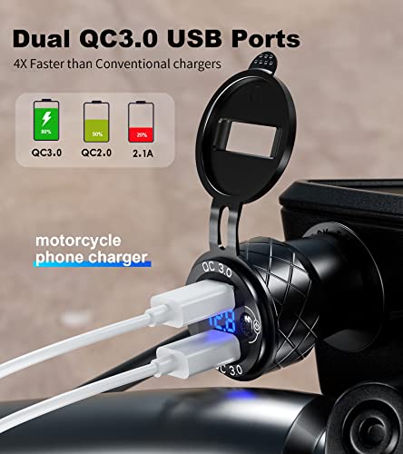 Kewig Aluminum Din Hella Plug Charger Motorcycle Dual Quick Charger 3.0 Usb Charger Power Adapter With Led Display Waterproof For 12V-24V Bmw Ducati Triumph Hella Din Socket #TOP1