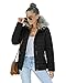 Vetinee Women Casual Faux Fur Lapel Zip Pockets Quilted Parka Jacket Puffer Coat Black X-Large (Fits US 16-US 18)