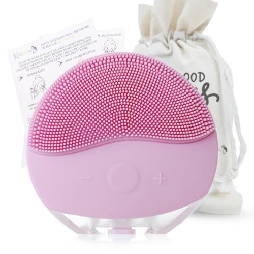 Cepillo limpiador facial ultrasónico, Masajeador eléctrico recargable de silicona resistente al agua (IPX6). Dispositivo de limpieza skincare para todo tipo de piel, accesorio para viaje (Rosa Claro)