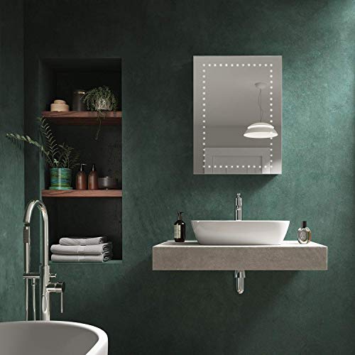 Pebble Grey Bathroom Mirror with LED Lights 800x600mm IP44 – Maya Wall Mounted Bathroom LED Mirror Battery Operated, Rectangular Slimline Lighted Unit with Rocker Switch for Vanity and Daily Grooming - Image 2
