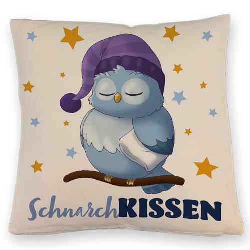 speecheese Schlafende Eule Kissen mit Leinenoptik mit Spruch SchnarchKissen mit Leinenoptik Gemütliches Nacht-Nickerchen Süßer Uhu Nachtkauz Ideal...