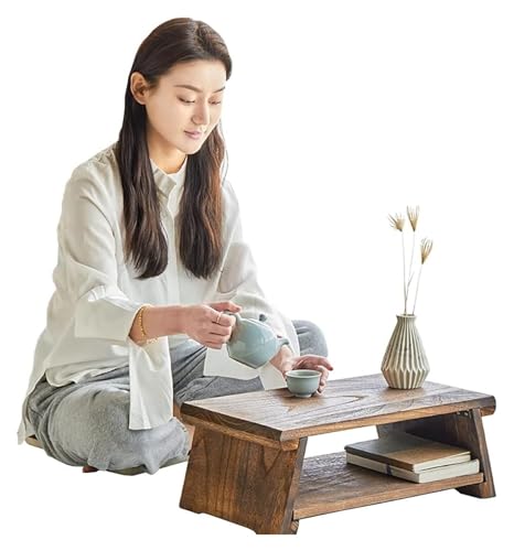 Table à thé zen pliante avec étagère de rangement pour salon bas