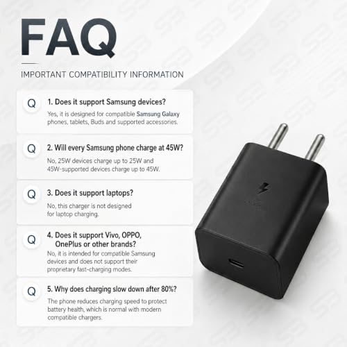 Image of SB 45W Fast Charger Type C to C Cable, PD 3.0 Super Fast Charging 2.0 Compatible for Samsung Galaxy S24 Ultra S23 S22 Plus A Series, USB C Wall Charger Adapter with Cable