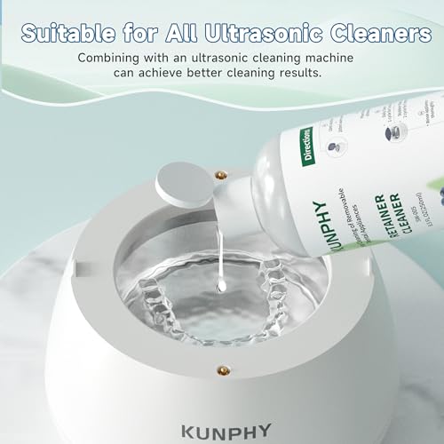 Image of kunphy Ultrasonic Retainer Cleaner Solution Concentrate - 2 Pack Value Bundle, Professional Cleaning for Retainers, Dentures, Invisible Aligners, Mouth Guards, Removes Odors & Stains, 16 oz (Mint)