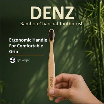Image of DENZ Bamboo Charcoal Toothbrush for Adults, Pack of 4