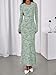 BTFBM Wedding Guest Dresses for Women 2026 Spring Elegant Floral Lace Ruched Long Sleeve Bodycon Cocktail Party Maxi Dress(Light Green, Medium)