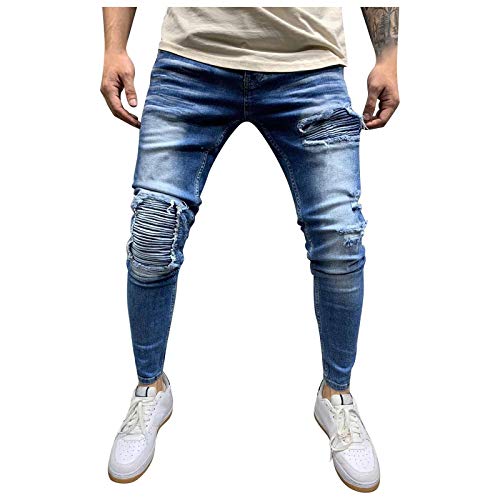 TANGTANGYI Homme Grande Taille ÉLastique Jeans Taille Haute Loisir Straight Pantalon Slim en Denim Stretch en DéChiré Et(Blue,M)