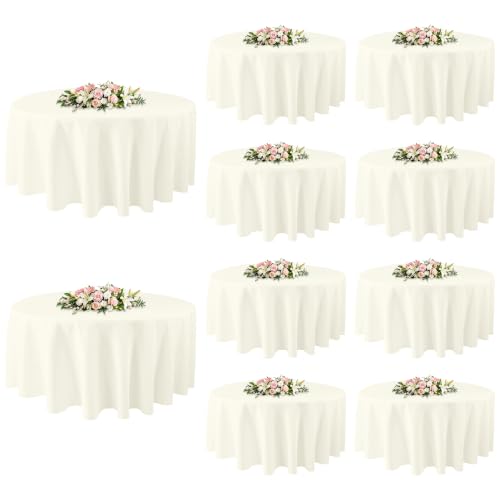 Image of 10 Pack Round Table Cloth 120 Inch, Round Tablecloth, Washable Polyester Table Cover for Buffet Party, Dinner, Weddings and Camping, Ivory