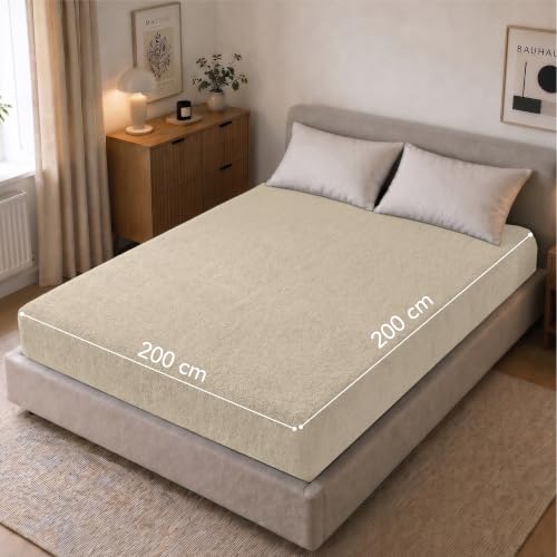 Dreamzie Spannbettlaken 200x200 Beige - Frottee 80% Baumwolle, Oeko-Tex – Ansicht 5