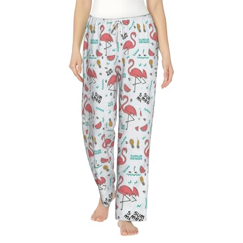 Pantalon de pyjama flamant rose anti-froid en flanelle douce à cordon