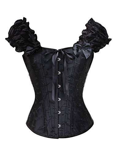 FeelinGirl Donna Bustino Stile Gotico Sexy Corsetto una Spalla Vintage Vittoriano Overbust Bustier Spalla Fuori Taglia Grossa Nero M