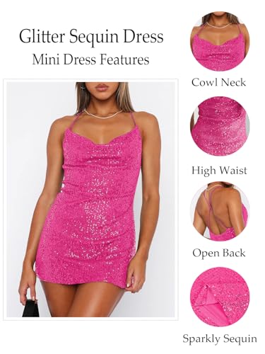 Image of MIYIEONZ Women's Sequin Sparkly Glitter Dress Sexy Sleeveless Backless Spaghetti Strap Party Club Bodycon Mini Dress