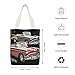 BTCOWZRV Classic Car Roadsters Old Fashioned Tote Bag Reusable Grocery Shopping Bags Handbag with Top Zipper Closure Canvas Tote Package with Inner Pocket for Advertising Activity Travel