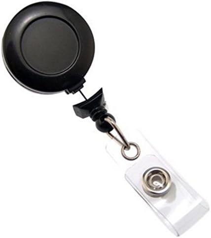 No Twist Round Badge Reel - Black - Swivel Alligator Clip - Clear Vinyl Strap (5pk)